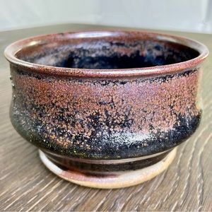 Handmade Pottery 4" Bowl Black Rust Brown